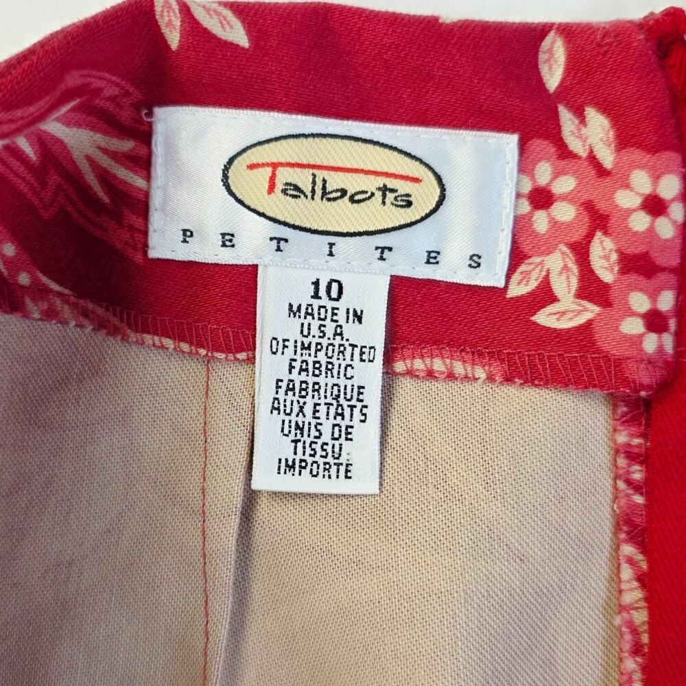 Talbots Petites Skirt 10 Berry Red Floral Midi Cotton Zip Boho Cottage Classic - Picture 9 of 14